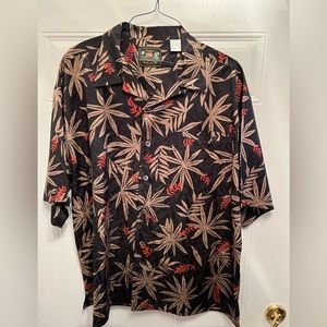 Pussers Short Sleeve Hawaiian 100% Silk Black Gold Shirt Sz. X-Large